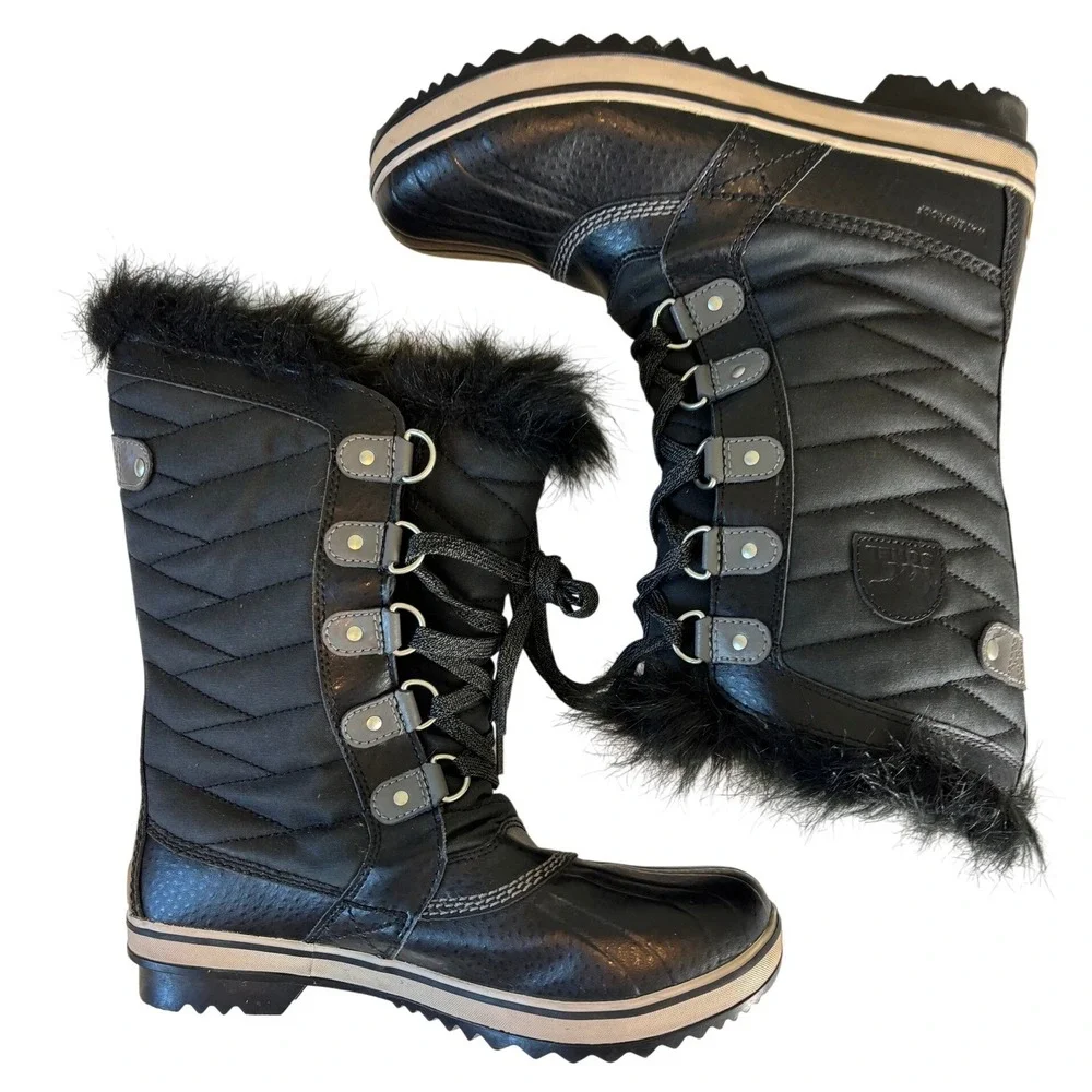 Sorel Tofino II Black Waterproof Faux Fur Winter Boots Size 7 L